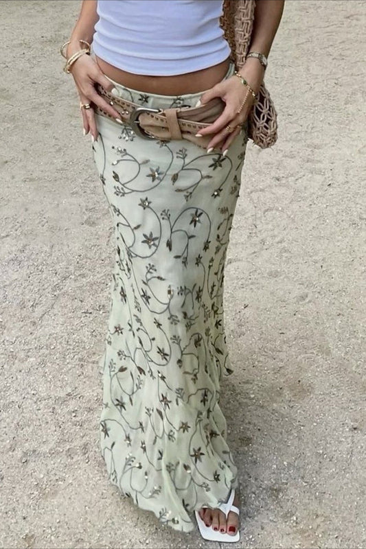 Midirock mit Blumenmuster und Strickstruktur
