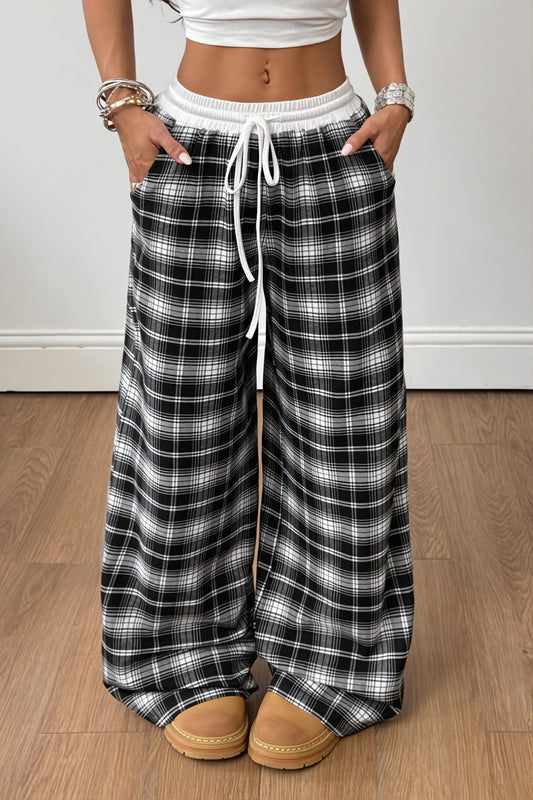 Hose mit weitem Bein, Bindedetail und Karomuster