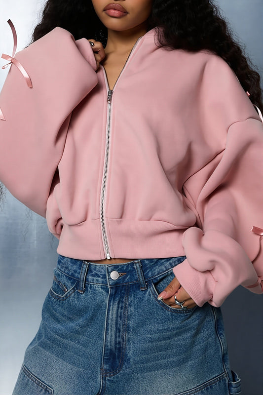 Hoodie mit kurzem Schnitt, Spitze und Schleifendetail
