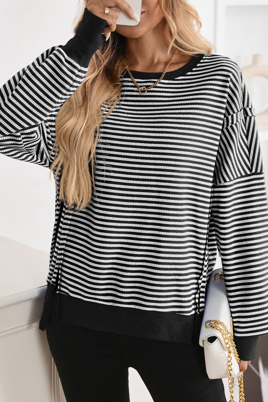 Locker geschnittenes Sweatshirt mit Streifenmuster und Farbblockmuster
