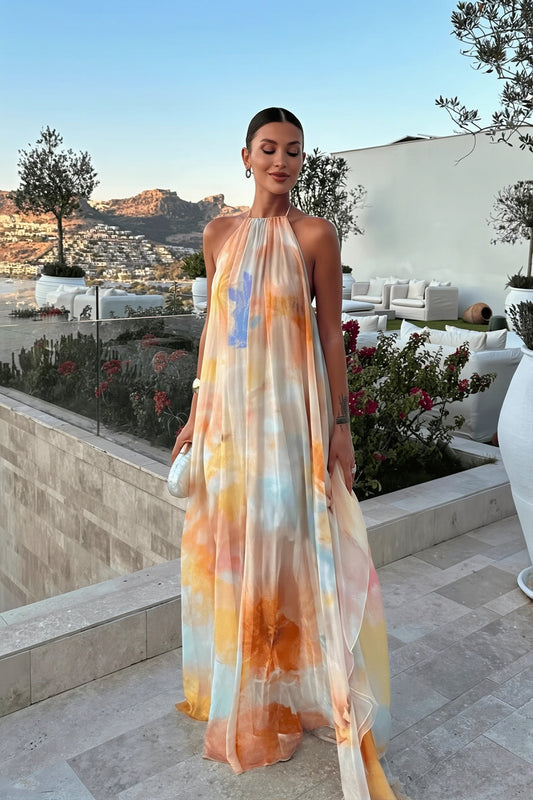 Rückenfreies Maxikleid mit Neckholder und Druck