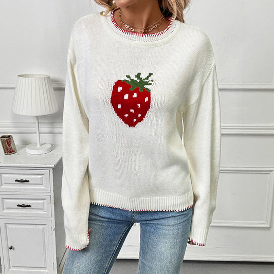 Damenstrickpullover mit Erdbeermotiv - Liane
