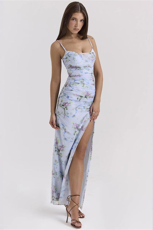 Kleid mit Blumenmuster in Blau