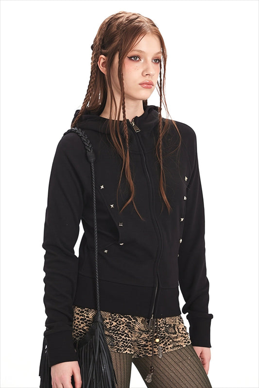 Figurbetonter Hoodie mit Reißverschluss und Strass