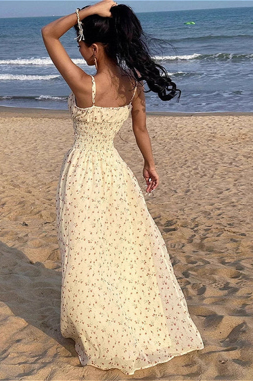 Maxikleid mit V-Ausschnitt, A-Linie und hoher Taille