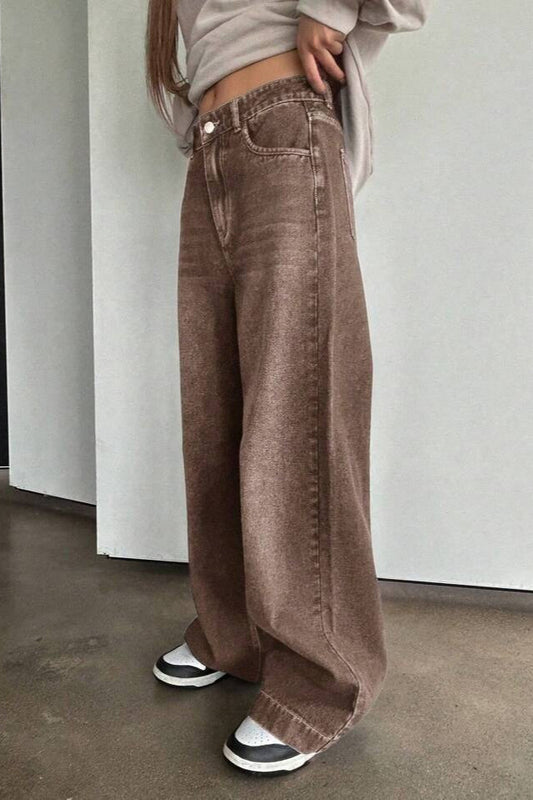 Jeans mit weitem Bein in Braun