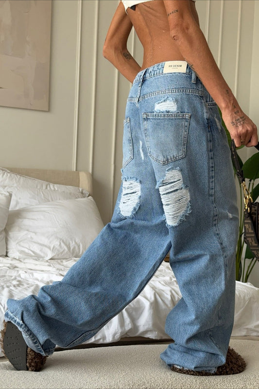 Jeans mit weitem Bein in Blau
