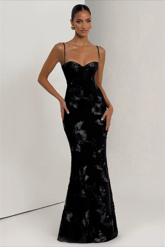 Rückenfreies Maxikleid mit Bindedetail und Blumenmuster