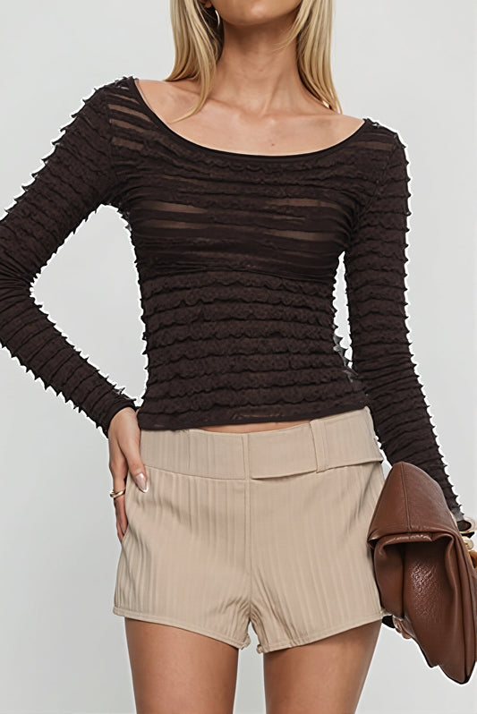 Bluse mit Netzdetails und Rüschen