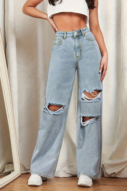 Jeans mit hoher Taille in Hellblau