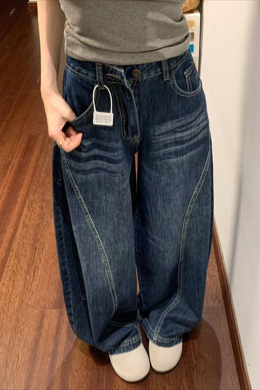 Jeans mit weitem Bein und hoher Taille in Vintage Blau