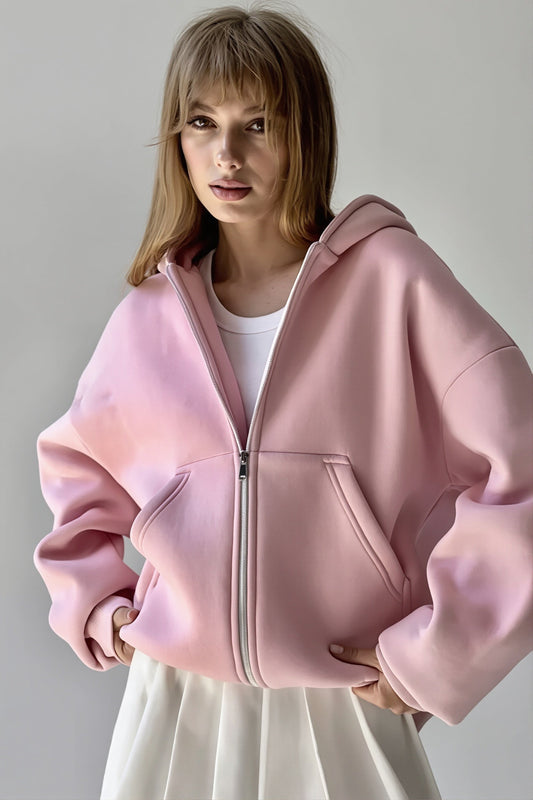 Locker geschnittener Hoodie mit Reißverschluss in Grau