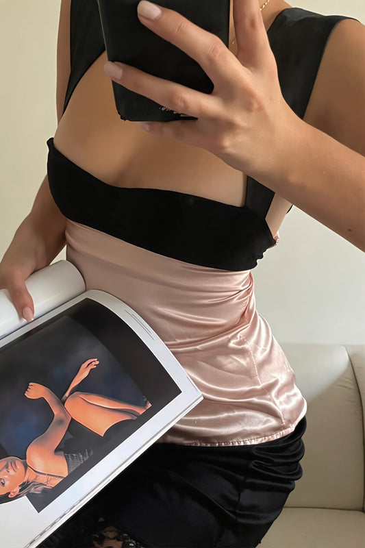 Bluse mit Bindedetail und Farbblockmuster