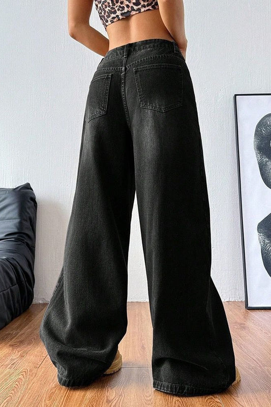 Jeans mit weitem Bein in Schwarz