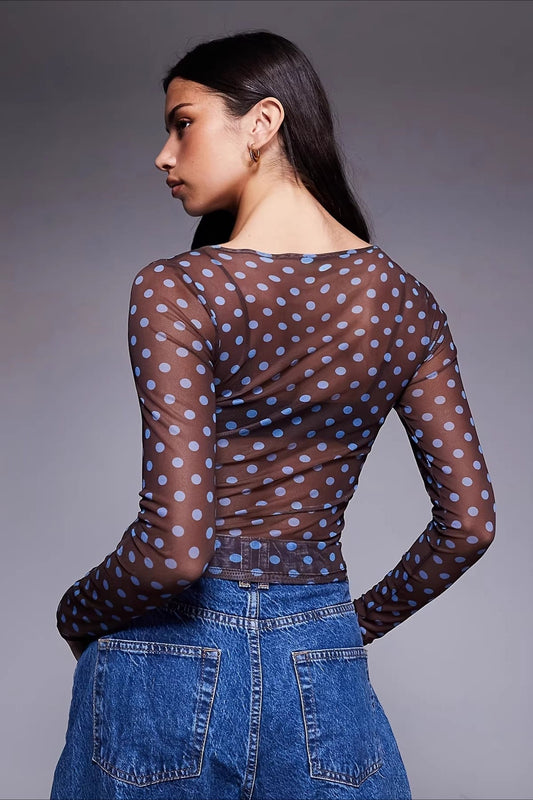 Bluse mit Punktemuster und Netzdetails