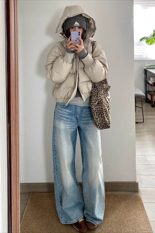 Jeans mit weitem Bein in Waschblau