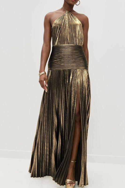 Figurbetontes Maxikleid mit Neckholder, Schlitz und Bindedetail