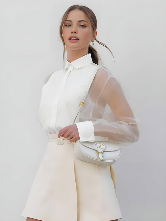Isabella - Halbdurchsichtiges Hemd mit Puffärmeln aus Organza