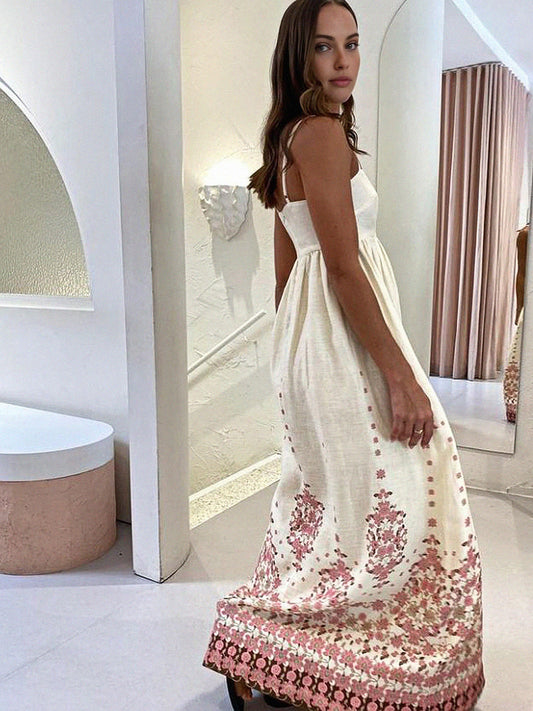 Olivia - Langes Kleid mit Spaghettiträger und Blumenmuster