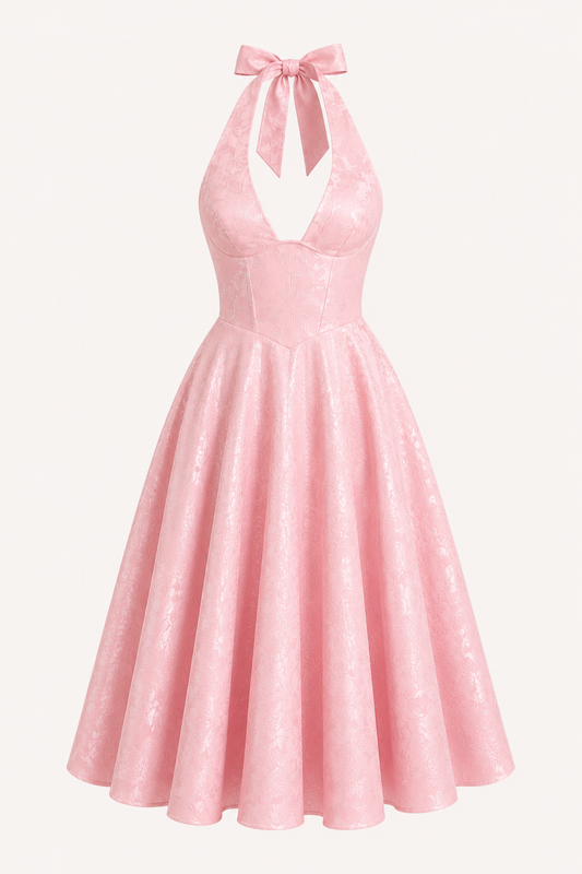 Midikleid Neckholder Frau elegant weitem Rock - Elodie