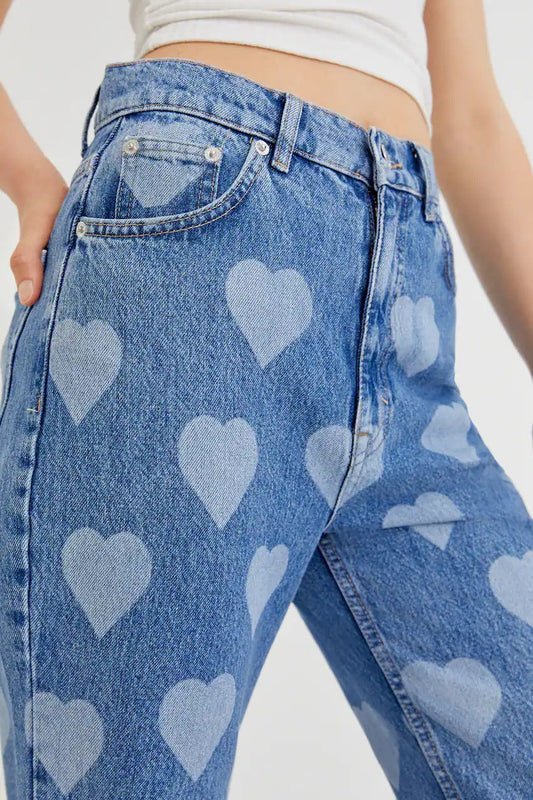 Jeans mit hoher Taille in Jeansblau