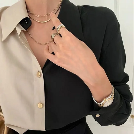 Charlotte Vintage-Langarmbluse Damen – Zweifarbig und Elegant