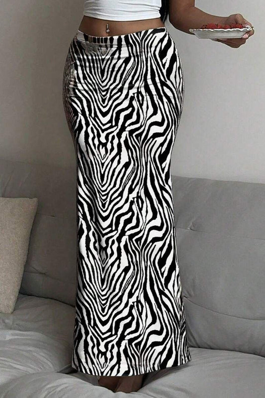 Maxirock mit niedriger Taille und Druck