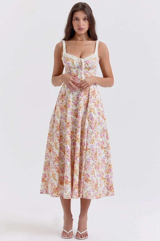 Kleid mit Schlitz und Blumenmuster in Grün