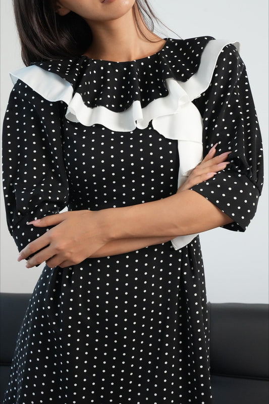 Minikleid mit Puffärmeln und Punktemuster
