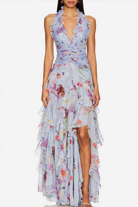 Maxikleid mit Neckholder, Bindedetail und Blumenmuster