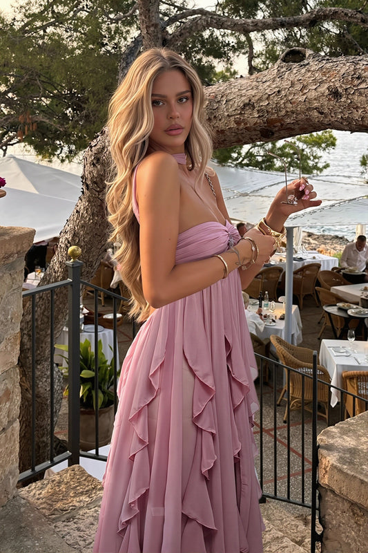 Rückenfreies Maxikleid in Rosa-Lila