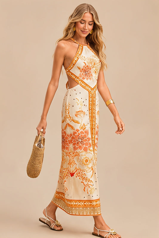 Maxikleid mit Neckholder und Blumenmuster