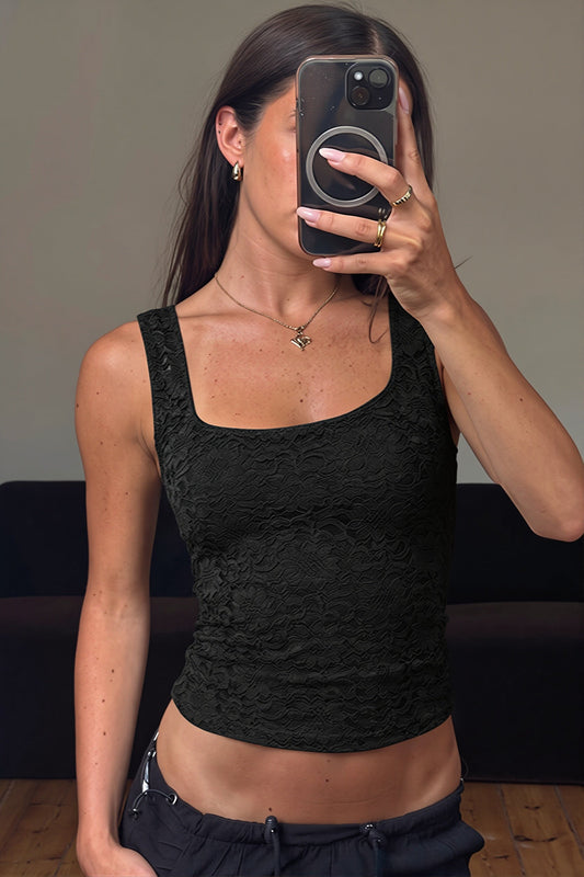 Tanktop mit eckigem Ausschnitt und Spitze in Bordeaux