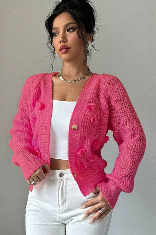 Strickjacke mit Strickstruktur und Schleifendetail