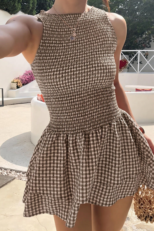 Ärmelloses Minikleid mit ausgestelltem Schnitt und Karomuster