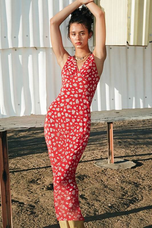 Maxikleid mit V-Ausschnitt und Blumenmuster