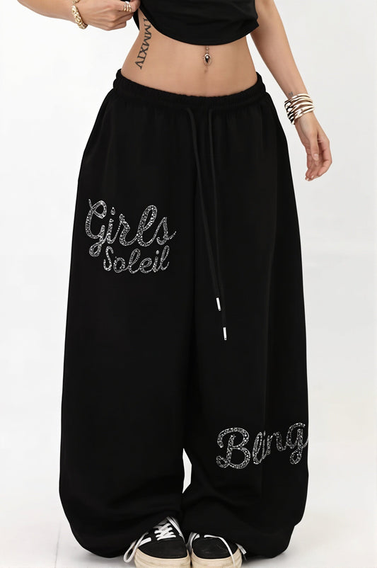 Hose mit weitem Bein und Strass
