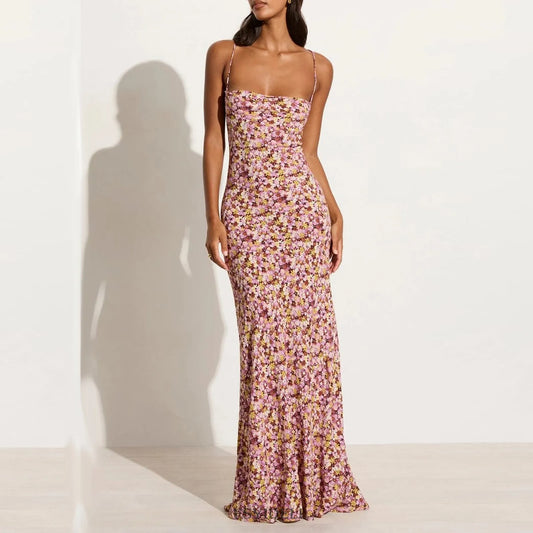 Lenay - Trägerkleid mit Blumendruck, überkreuzt, langes Sonnenkleid