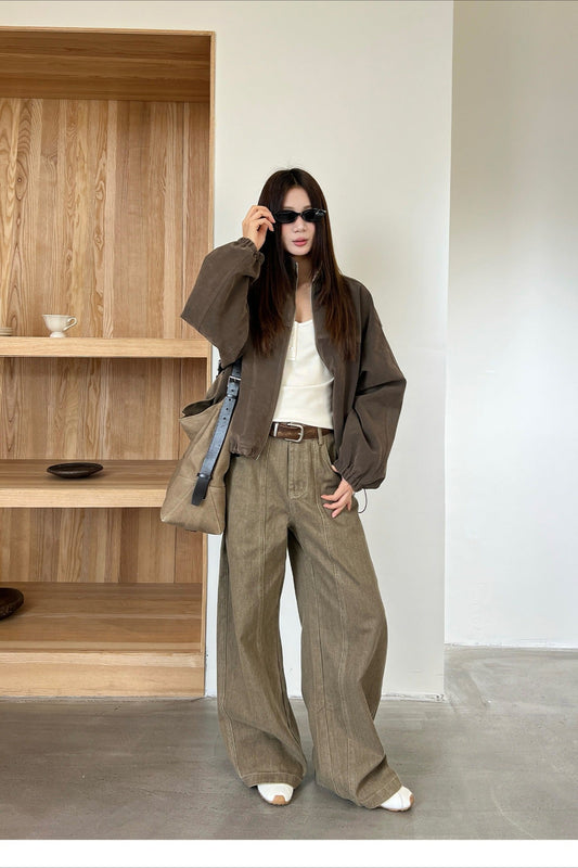 Hose mit weitem Bein in Khaki