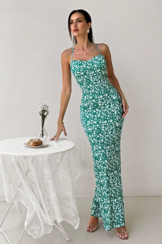 Rückenfreies Kleid mit Blumenmuster in Weiß