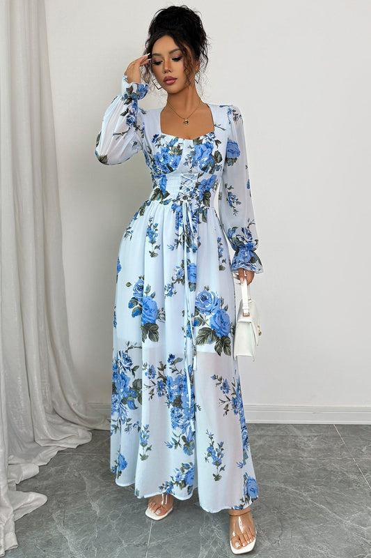 Maxikleid mit langen Ärmeln und Blumenmuster