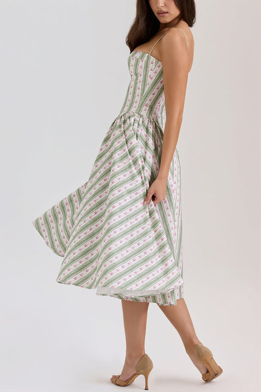 Midikleid mit Blumenmuster und Streifenmuster
