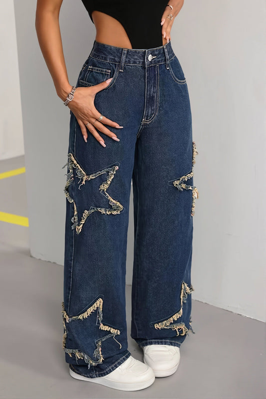 Locker geschnittene Jeans mit Patchwork