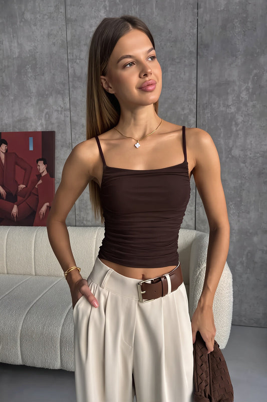 Tanktop mit Raffung und Netzdetails