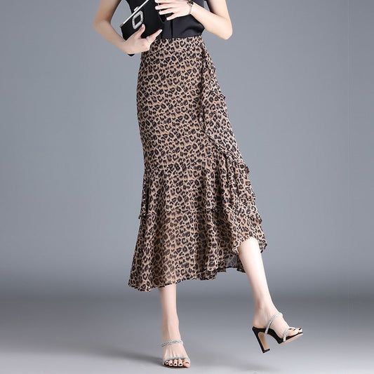 Damen-Midirock aus Chiffon mit Tiermotiv und Rüschen - Renata