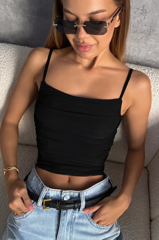 Tanktop mit Raffung und Netzdetails