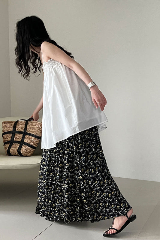 Rock mit A-Linie, hoher Taille und Falten in Blau