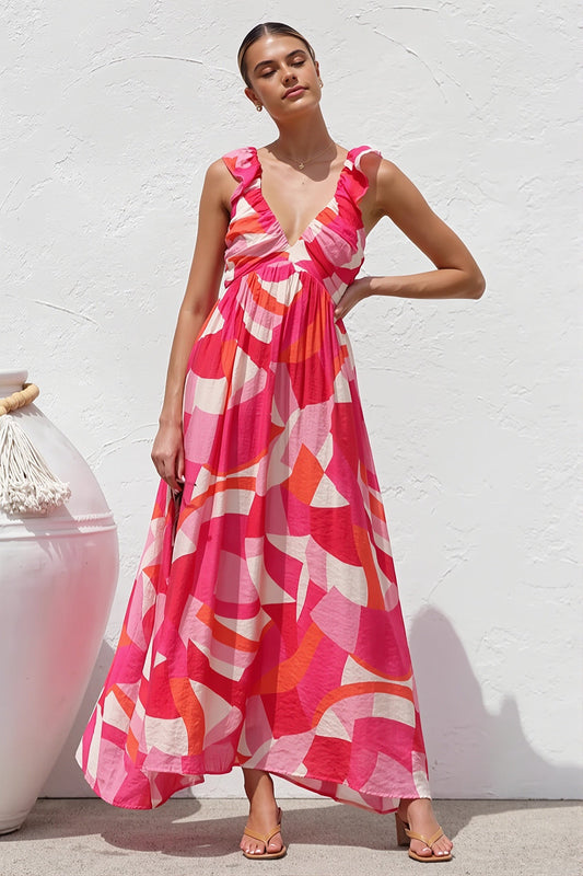 Maxikleid mit V-Ausschnitt und Druck