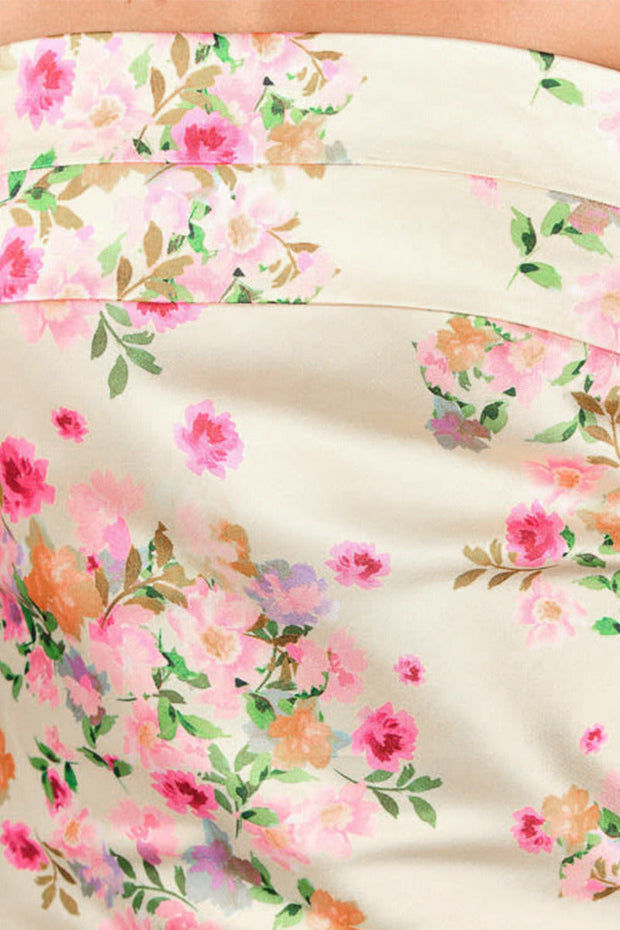 Schulterfreies Maxikleid mit Blumenmuster in Cremeweiß
