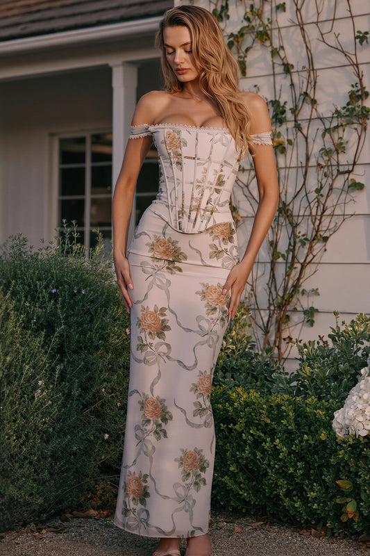 Trägerloses Maxikleid mit Blumenmuster